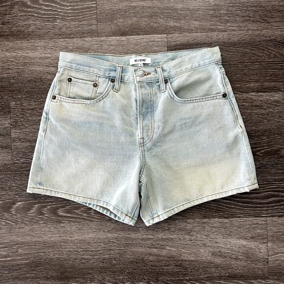 RE/DONE Mid Rise Boy Short Denim Cutoff Shorts Ranch Water Faded Wash Sz 26 EUC - Picture 3 of 16
